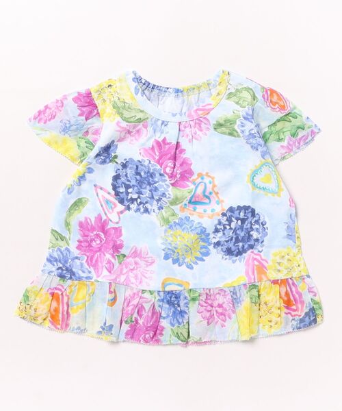 HAKKA BABY（ハッカベビー）の「[ベビー]32／－天竺オリジナルダリアハートプリントチュニックTシャツ（Tシャツ/カットソー・キッズ・ブルー/ピンク・L）」の2枚目の写真