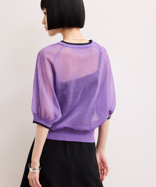 ADAM ET ROPE'（アダムエロペ）の「【WEB限定】リネンmixバイカラーシアーニットTシャツ（Tシャツ/カットソー・レディース・ダークパープル/サックスブルー/ブラック系その他・FREE）」の4枚目の写真