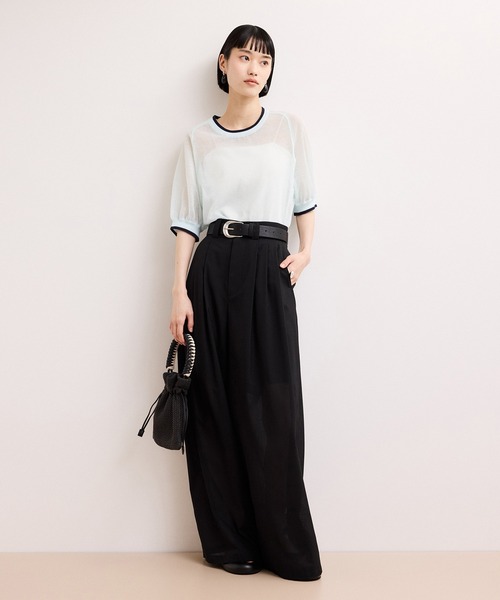 ADAM ET ROPE'（アダムエロペ）の「【WEB限定】リネンmixバイカラーシアーニットTシャツ（Tシャツ/カットソー・レディース・ダークパープル/サックスブルー/ブラック系その他・FREE）」の5枚目の写真