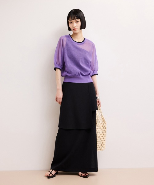 ADAM ET ROPE'（アダムエロペ）の「【WEB限定】リネンmixバイカラーシアーニットTシャツ（Tシャツ/カットソー・レディース・ダークパープル/サックスブルー/ブラック系その他・FREE）」の6枚目の写真