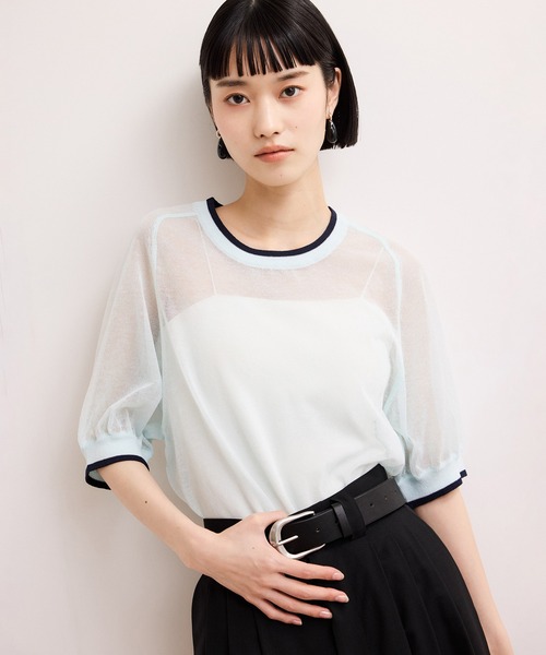 ADAM ET ROPE'（アダムエロペ）の「【WEB限定】リネンmixバイカラーシアーニットTシャツ（Tシャツ/カットソー・レディース・ダークパープル/サックスブルー/ブラック系その他・FREE）」の9枚目の写真