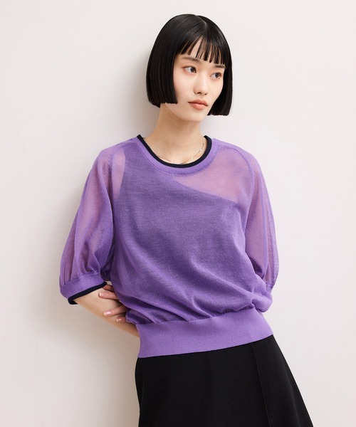 ADAM ET ROPE'（アダムエロペ）の「【WEB限定】リネンmixバイカラーシアーニットTシャツ（Tシャツ/カットソー・レディース・ダークパープル/サックスブルー/ブラック系その他・FREE）」の11枚目の写真
