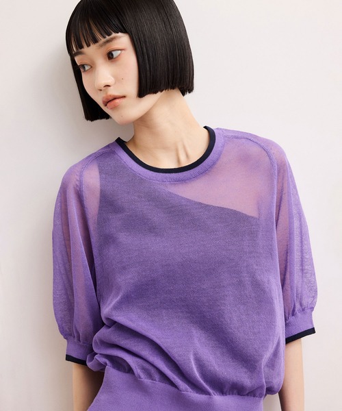 ADAM ET ROPE'（アダムエロペ）の「【WEB限定】リネンmixバイカラーシアーニットTシャツ（Tシャツ/カットソー・レディース・ダークパープル/サックスブルー/ブラック系その他・FREE）」の12枚目の写真