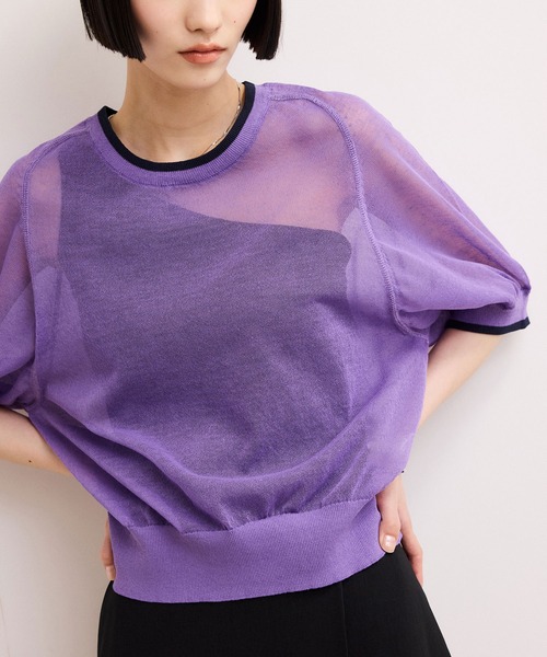ADAM ET ROPE'（アダムエロペ）の「【WEB限定】リネンmixバイカラーシアーニットTシャツ（Tシャツ/カットソー・レディース・ダークパープル/サックスブルー/ブラック系その他・FREE）」の13枚目の写真
