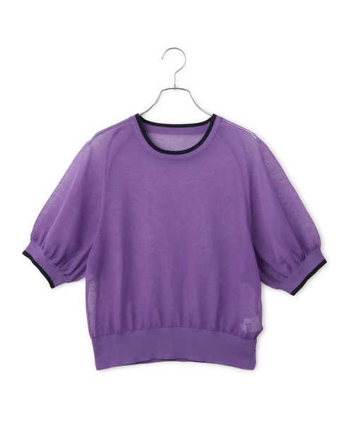 ADAM ET ROPE'（アダムエロペ）の「【WEB限定】リネンmixバイカラーシアーニットTシャツ（Tシャツ/カットソー・レディース・ダークパープル/サックスブルー/ブラック系その他・FREE）」の14枚目の写真