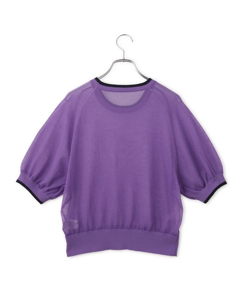 ADAM ET ROPE'（アダムエロペ）の「【WEB限定】リネンmixバイカラーシアーニットTシャツ（Tシャツ/カットソー・レディース・ダークパープル/サックスブルー/ブラック系その他・FREE）」の15枚目の写真