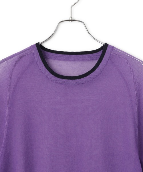 ADAM ET ROPE'（アダムエロペ）の「【WEB限定】リネンmixバイカラーシアーニットTシャツ（Tシャツ/カットソー・レディース・ダークパープル/サックスブルー/ブラック系その他・FREE）」の16枚目の写真