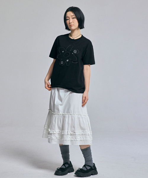 AWESOME STUDIO（オーサムスタジオ）の「フラワーパッチワーク半袖Tシャツブラック（Tシャツ/カットソー・レディース・ブラック・FREE）」の3枚目の写真