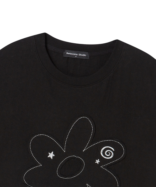 AWESOME STUDIO（オーサムスタジオ）の「フラワーパッチワーク半袖Tシャツブラック（Tシャツ/カットソー・レディース・ブラック・FREE）」の5枚目の写真