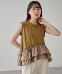 異素材ドッキングフリルノースリーブ