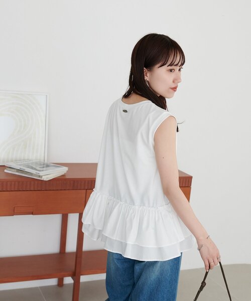 DISCOAT(ディスコート)の「異素材ドッキングフリルノースリーブ(Tシャツ/カットソー・レディース・カーキ/ブラック/オフホワイト・FREE)」の13枚目の写真