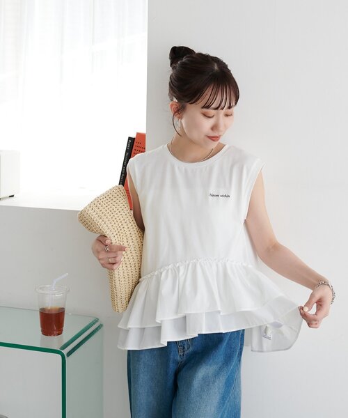 DISCOAT(ディスコート)の「異素材ドッキングフリルノースリーブ(Tシャツ/カットソー・レディース・カーキ/ブラック/オフホワイト・FREE)」の15枚目の写真