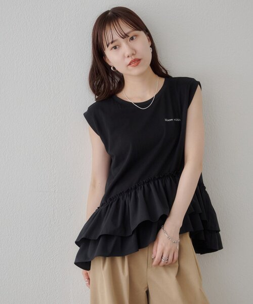 DISCOAT(ディスコート)の「異素材ドッキングフリルノースリーブ(Tシャツ/カットソー・レディース・カーキ/ブラック/オフホワイト・FREE)」の17枚目の写真