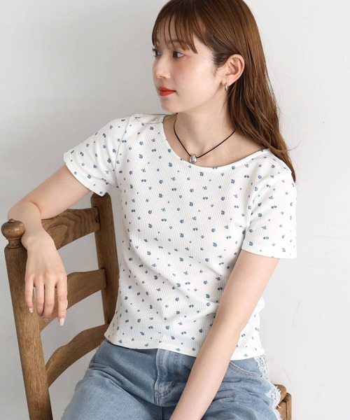 tiptop（ティップトップ）の「小花柄ワッフルTシャツ（Tシャツ/カットソー・レディース・オフホワイト/サックスブルー・FREE）」の17枚目の写真