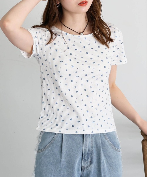 tiptop（ティップトップ）の「小花柄ワッフルTシャツ（Tシャツ/カットソー・レディース・オフホワイト/サックスブルー・FREE）」の18枚目の写真
