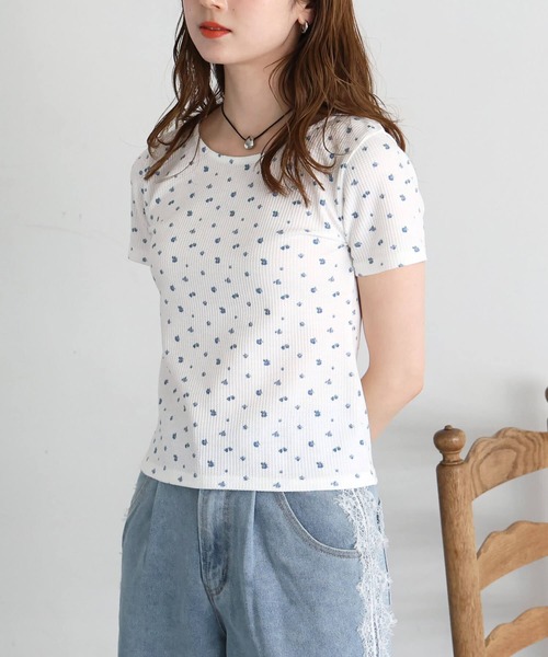 tiptop（ティップトップ）の「小花柄ワッフルTシャツ（Tシャツ/カットソー・レディース・オフホワイト/サックスブルー・FREE）」の19枚目の写真