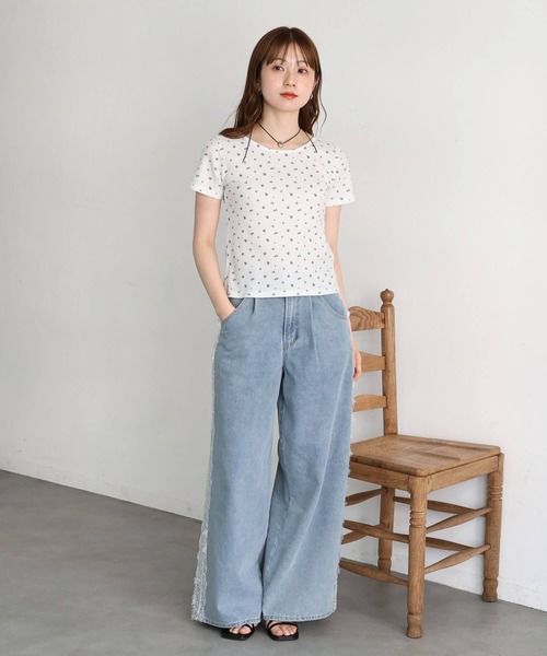 tiptop（ティップトップ）の「小花柄ワッフルTシャツ（Tシャツ/カットソー・レディース・オフホワイト/サックスブルー・FREE）」の20枚目の写真