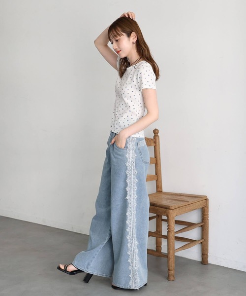 tiptop（ティップトップ）の「小花柄ワッフルTシャツ（Tシャツ/カットソー・レディース・オフホワイト/サックスブルー・FREE）」の21枚目の写真