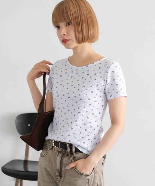 tiptop（ティップトップ）の「小花柄ワッフルTシャツ（Tシャツ/カットソー・レディース・オフホワイト/サックスブルー・FREE）」の5枚目の写真