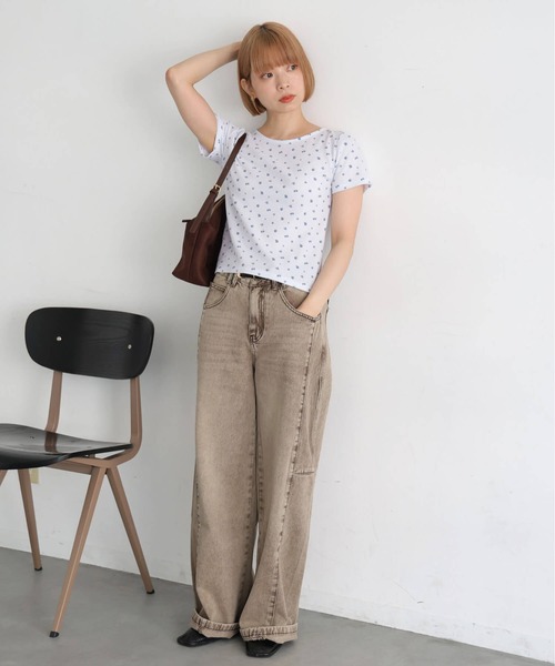 tiptop（ティップトップ）の「小花柄ワッフルTシャツ（Tシャツ/カットソー・レディース・オフホワイト/サックスブルー・FREE）」の7枚目の写真