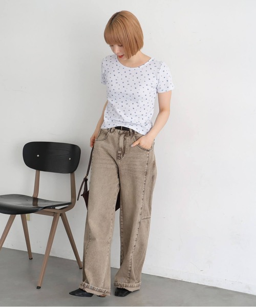 tiptop（ティップトップ）の「小花柄ワッフルTシャツ（Tシャツ/カットソー・レディース・オフホワイト/サックスブルー・FREE）」の8枚目の写真