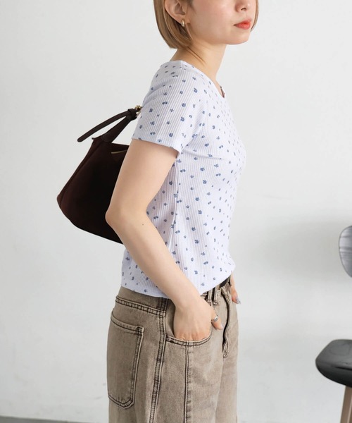 tiptop（ティップトップ）の「小花柄ワッフルTシャツ（Tシャツ/カットソー・レディース・オフホワイト/サックスブルー・FREE）」の9枚目の写真
