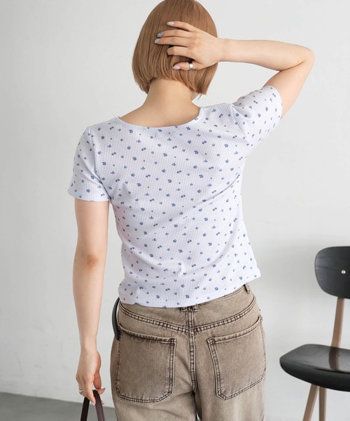 tiptop（ティップトップ）の「小花柄ワッフルTシャツ（Tシャツ/カットソー・レディース・オフホワイト/サックスブルー・FREE）」の10枚目の写真
