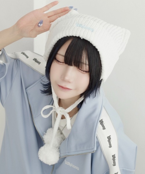 Whinny（ホワイニー）の「Whinny/アイスサマー猫パンチ帽（ニットキャップ/ビーニー・レディース・ホワイト/ブラック系その他5/ブラック・FREE）」の2枚目の写真