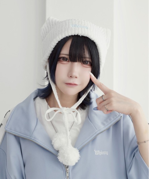 Whinny（ホワイニー）の「Whinny/アイスサマー猫パンチ帽（ニットキャップ/ビーニー・レディース・ホワイト/ブラック系その他5/ブラック・FREE）」の22枚目の写真