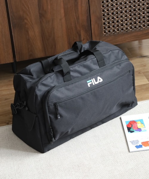 FILA(フィラ)の「FILA センターロゴトラベルボストンバッグ(ボストンバッグ・メンズ・ブラック×ホワイト/ブラック×グリーン・FREE)」の2枚目の写真