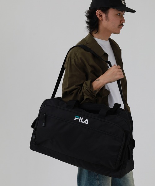 FILA(フィラ)の「FILA センターロゴトラベルボストンバッグ(ボストンバッグ・メンズ・ブラック×ホワイト/ブラック×グリーン・FREE)」の6枚目の写真