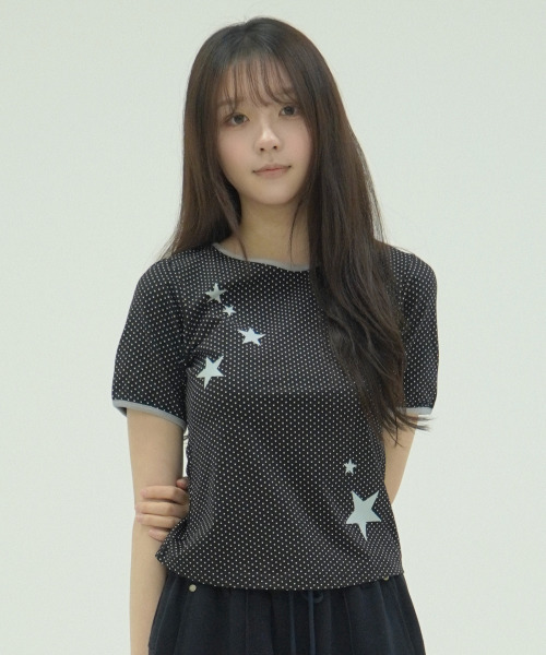 UPDRAFT（アップドラフト）の「DOT STAR RINGER SLIM T-SHIRTS [BLACK]（Tシャツ/カットソー・レディース・その他・FREE）」の3枚目の写真