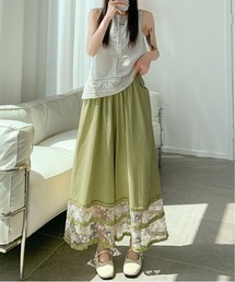 ワイドレース×フリル付きイージーワイドパンツ