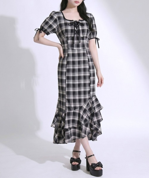 DearMyLoveRose(ディアマイラブローズ)の「レースアップアシメマーメイドワンピース【大きいサイズあり】(ワンピース・レディース・ブラウン/ブラック・LL~3L/L~LL/M-L)」の1枚目の写真