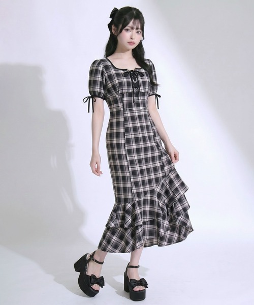 レースアップアシメマーメイドワンピース【大きいサイズあり
