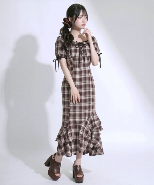DearMyLoveRose(ディアマイラブローズ)の「レースアップアシメマーメイドワンピース【大きいサイズあり】(ワンピース・レディース・ブラウン/ブラック・LL~3L/L~LL/M-L)」の8枚目の写真