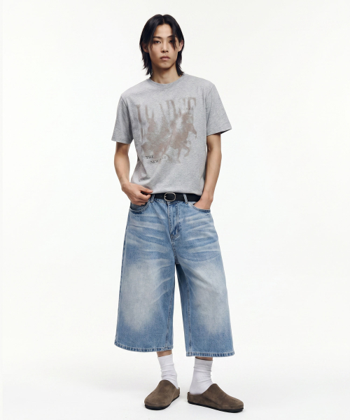 DWSE(ディーダブリューエスイー)の「ウェーブキャットブラシバミューダデニムパンツ(ライトブルー)(その他パンツ・メンズ・その他・SMALL/MEDIUM/LARGE/X-LARGE)」の4枚目の写真