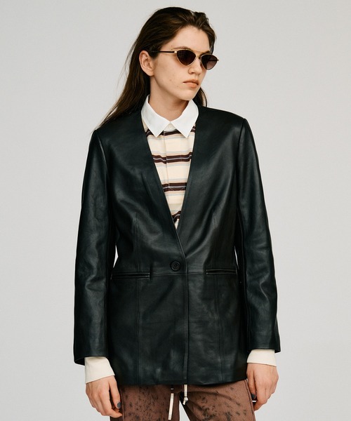PRANK PROJECT(プランクプロジェクト)の「【2026Autumn Pre-Order】ノーカラーシングルラムレザージャケット / No-Collar Single Lamb Leather Jacket(その他アウター・レディース・ブラウン/ブラック・FREE)」の5枚目の写真