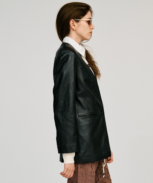 PRANK PROJECT(プランクプロジェクト)の「【2026Autumn Pre-Order】ノーカラーシングルラムレザージャケット / No-Collar Single Lamb Leather Jacket(その他アウター・レディース・ブラウン/ブラック・FREE)」の8枚目の写真