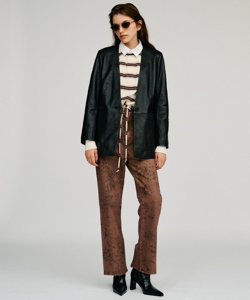 PRANK PROJECT(プランクプロジェクト)の「【2026Autumn Pre-Order】ノーカラーシングルラムレザージャケット / No-Collar Single Lamb Leather Jacket(その他アウター・レディース・ブラウン/ブラック・FREE)」の3枚目の写真