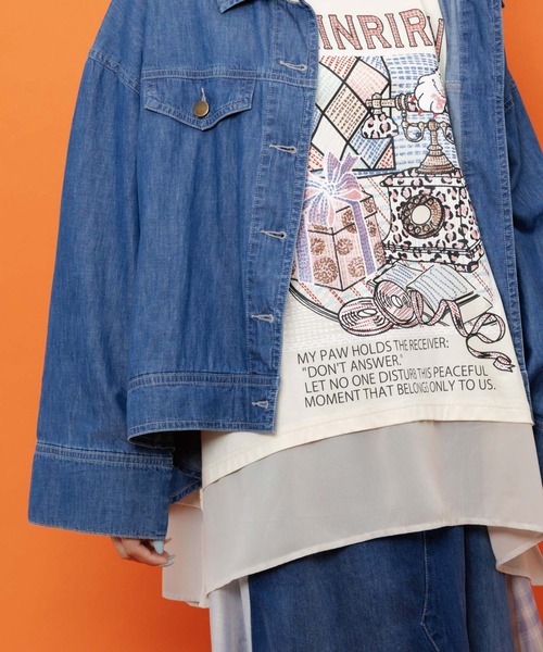 ScoLar(スカラー)の「ScoLar(スカラー) テレフォン柄バック刺繍 デニムジャケット(デニムジャケット・レディース・ブルー/ブラック・MEDIUM)」の7枚目の写真