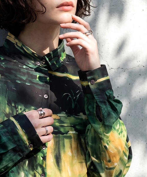 antiqua(アンティカ)の「アート柄 ロング シャツワンピース(シャツワンピース・レディース・グリーン系その他・ONESIZE)」の9枚目の写真