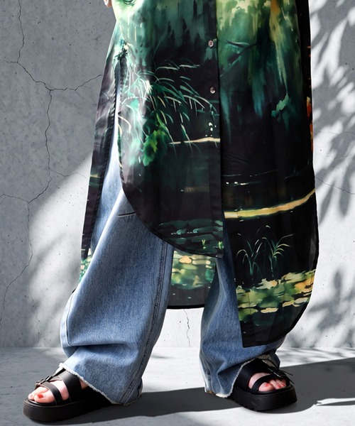 antiqua(アンティカ)の「アート柄 ロング シャツワンピース(シャツワンピース・レディース・グリーン系その他・ONESIZE)」の10枚目の写真