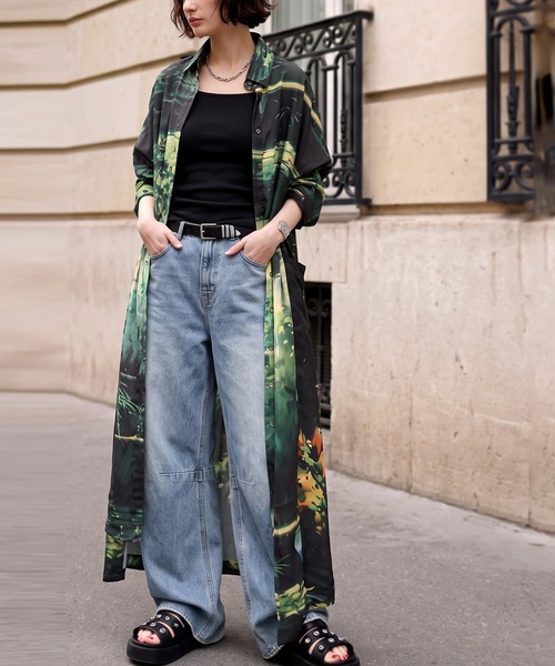 antiqua(アンティカ)の「アート柄 ロング シャツワンピース(シャツワンピース・レディース・グリーン系その他・ONESIZE)」の11枚目の写真