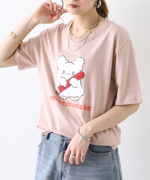sanrio(サンリオ)の「はなまるおばけ サガラ刺繍 天竺半袖Tシャツ(Tシャツ/カットソー・レディース・チャコール/ピンクベージュ/オートミール・M/LL/L)」の14枚目の写真