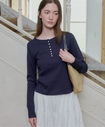 GIUNON | henley neck scallop long-t / ヘンリーネックスカラップロンT(Tシャツ/カットソー)