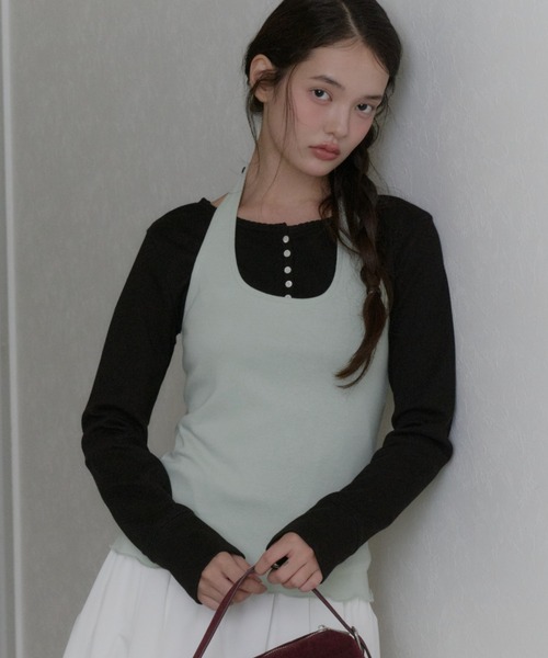 GIUNON(ジウノン)の「henley neck scallop long-t / ヘンリーネックスカラップロンT(Tシャツ/カットソー・レディース・グレー/ホワイト/ブラック/ネイビー/ミント・FREE)」の13枚目の写真