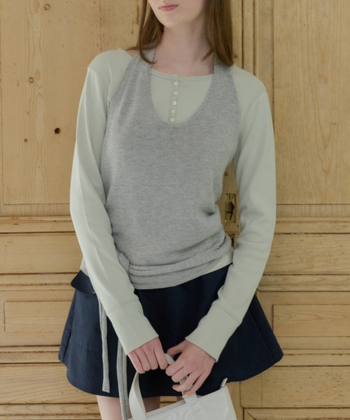 GIUNON(ジウノン)の「henley neck scallop long-t / ヘンリーネックスカラップロンT(Tシャツ/カットソー・レディース・グレー/ホワイト/ブラック/ネイビー/ミント・FREE)」の17枚目の写真