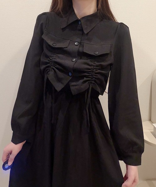 Nana(ナナ)の「シャーリングキャミワンピースセットアップ(セットアップ・レディース・ブラック/アイボリー・X-LARGE/LARGE/MEDIUM)」の2枚目の写真