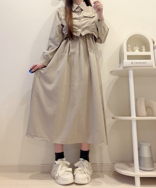 Nana(ナナ)の「シャーリングキャミワンピースセットアップ(セットアップ・レディース・ブラック/アイボリー・X-LARGE/LARGE/MEDIUM)」の5枚目の写真